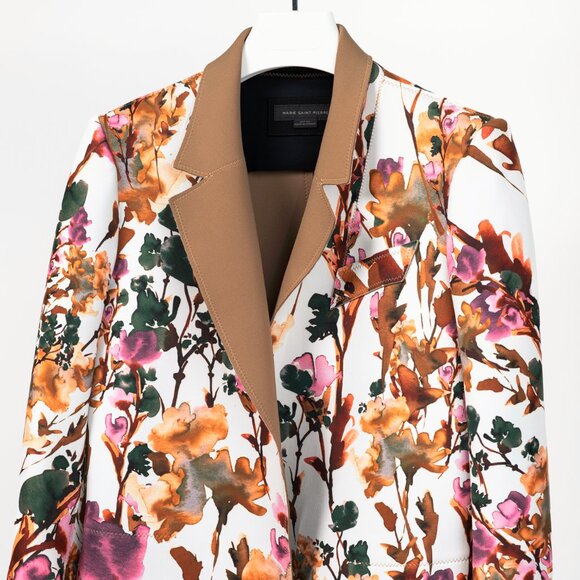Marie Saint Pierre Redzepi Fall-Print & Sand Floral Neoprene Open-Front Jacket - Picture 4 of 11